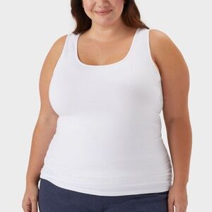 Duluth - No-Yank Wireless Built-In Bra White Scoop Neck Stretch Tank Top - 1X